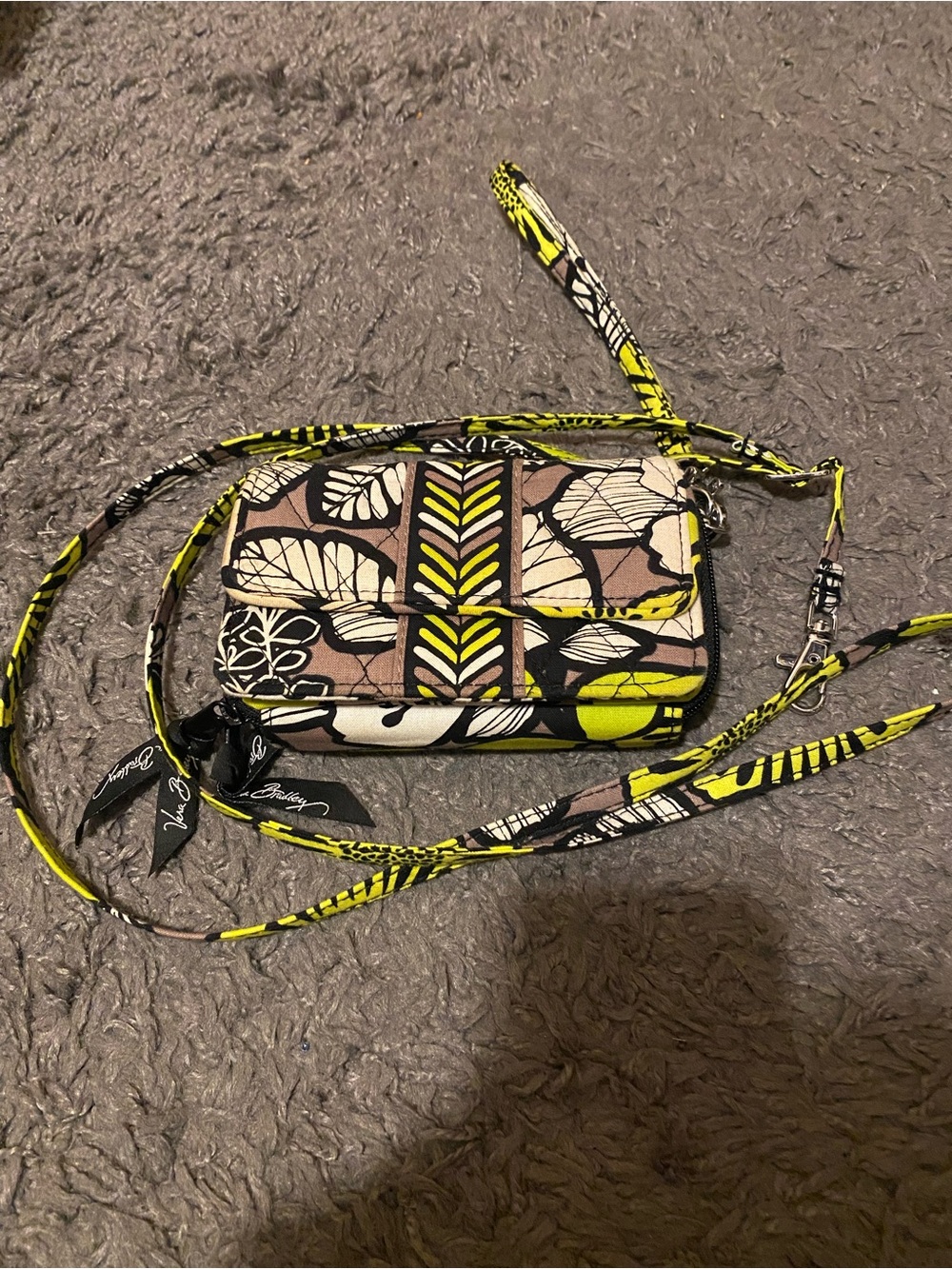 Vera Bradley Neon Yellow and Black Floral Crossbody NWOT
